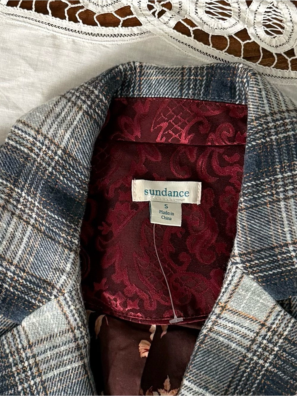 NWOT Sundance Plaid Wool Blend Blazer Coat S Longline Floral Lined Blue Jacket - Picture 10 of 12
